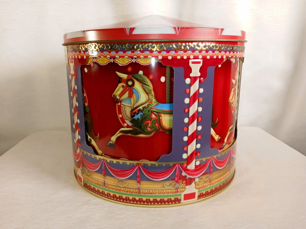 Collectible Red Musical Moving Rotating Spinning Carousel Horse Tin RARE 