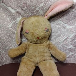 Vintage Rushton Brown Sleeping Bunny Rabbit Plush Stuffed Animal