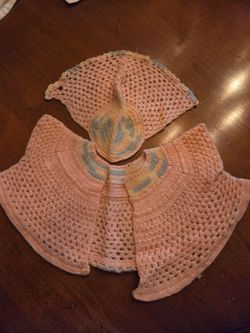 Knitted  vintage newborn pink hat and shawl