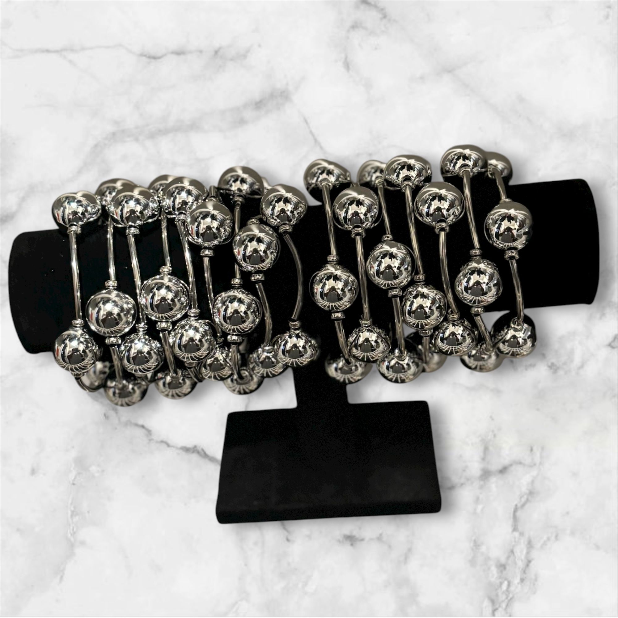 Large Silver Gum-ball Bracelets With Silver Wire in Between Bracelets New SET OF 3