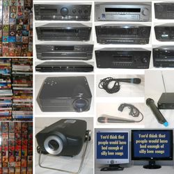 audio music video karaoke songs discs speakers amplifier projector subwoofer system $2-$65 each