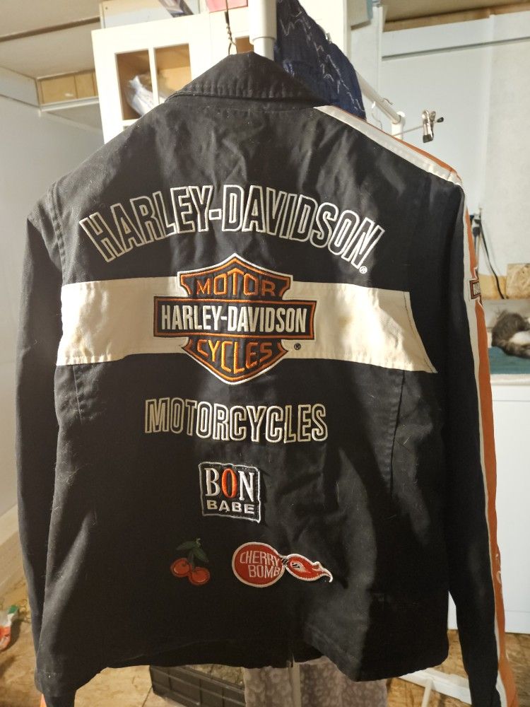 Harley  Jacket.also Helmet And Small  saddle Bags