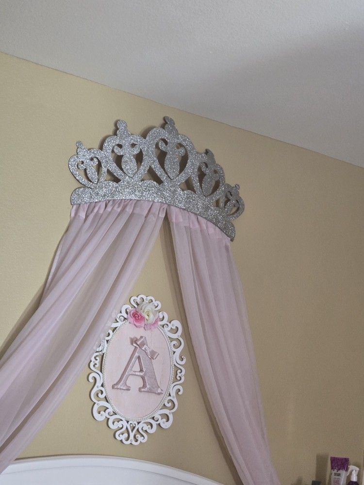 Tiara Wall Decor With Pink Sheer Bed Curtain