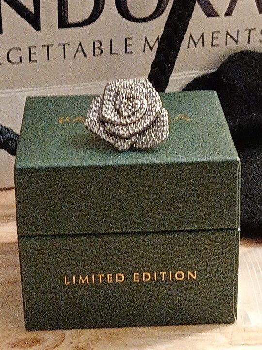 Pandora Authentic Brand New Sparkling XL Sterling Silver Solid Oversized Rose In Bloom Charm