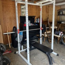 TDS SQUAT/Bench Rack With 445lbs Of York/Cap Weights
