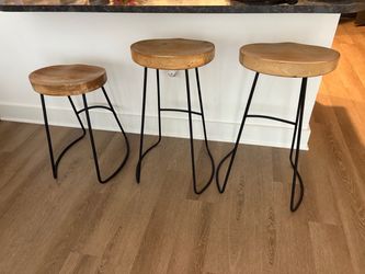 Set of 3 Industrial Modern Live Edge Bar Stools