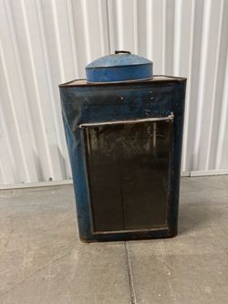 Vintage Blue Metal Lantern with Glass Panel