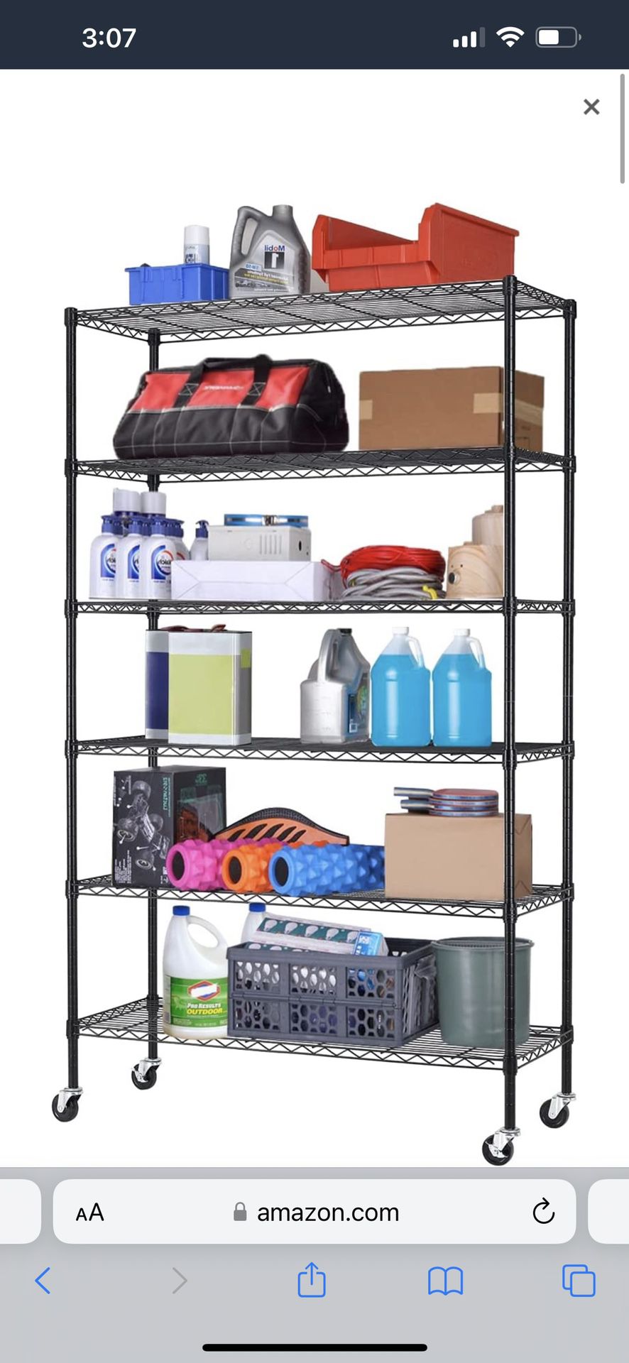 Storage Shelves 2100Lbs Capacity, 6-Shelf on Casters 48" L×18" W×82" H Wire Shelving Unit Adjustable Layer Metal Rack Strong Steel for Restaurant Gara