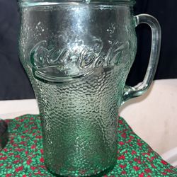 Vintage Coca- Cola 64 Ounce Green Pebbled Glass Pitcher