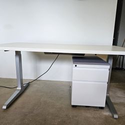 Motorized Sit/Stand Desk + Rolling Storage Cabinet