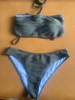 Olive Green Textured Bandeau Bikini Set