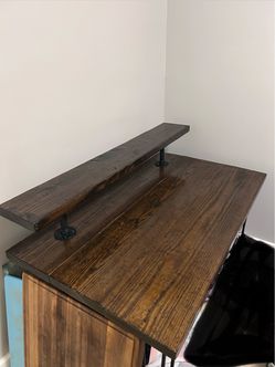 Wood desk with raised shelf