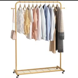 1pc Large Capacity Metal Clothing Rack, Movable Wheel Type Hanger, Bottom Mesh Accommodable Hanger Halloween Decorations Halloween Costumes Autumn Dec