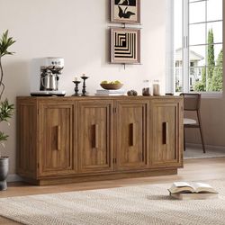 63 Inch Sideboard Buffet Cabinet with Storage, Large Coffee Bar Cabinet with 4 Doors, Adjustable Shelves, Credenza Storage Cabinets for Kitchen, Livin