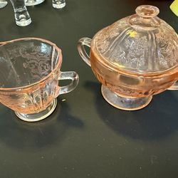 Westmoreland"English Hobnail" Pink Depression Glass Cream & Sugar Set