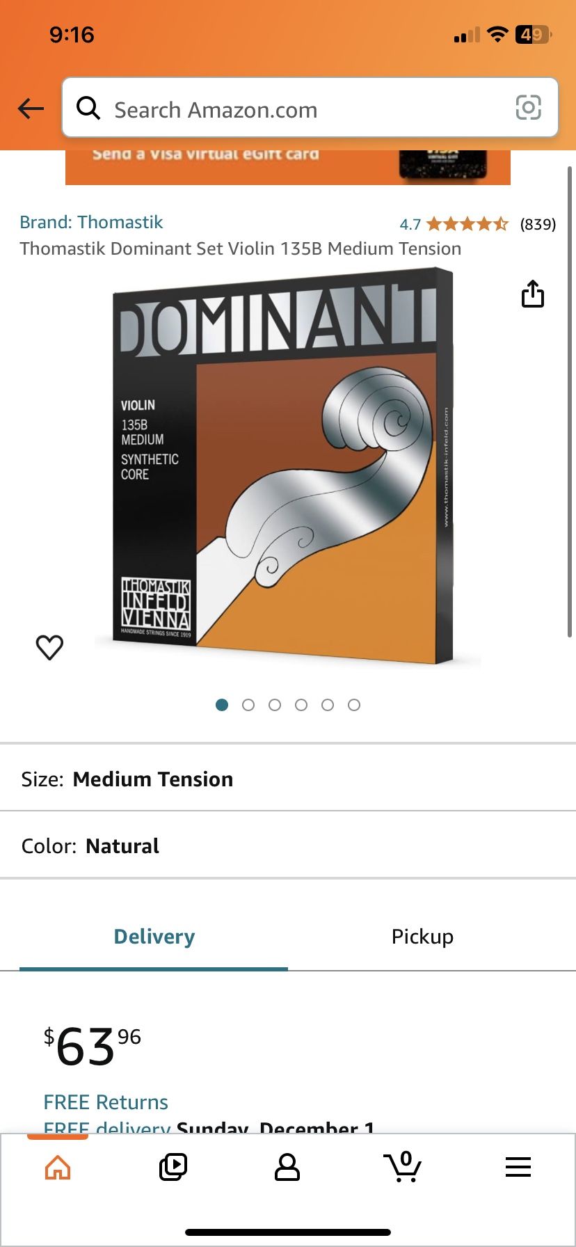 dominant violin 135B medium