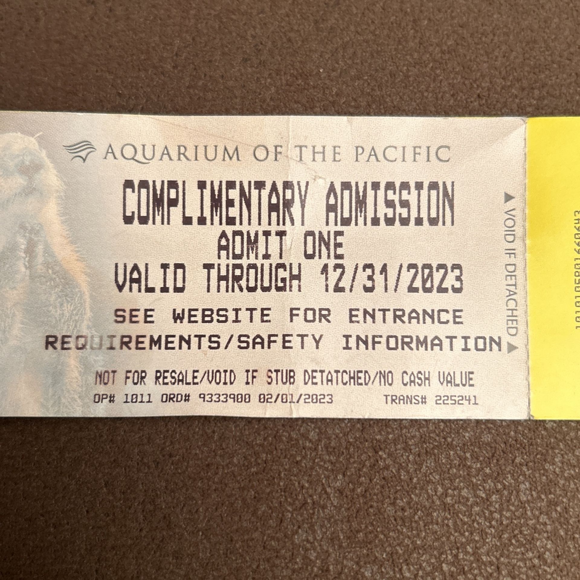 AQUARIUM OF THE PACIFIC TICKET