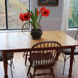 Oak, Dining Table And Pine Chairs.