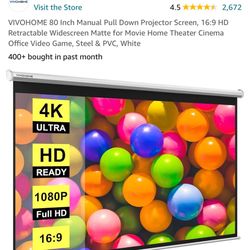 VIVOHOME 80 IN Projector Screen 