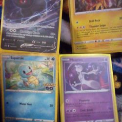 Collectable Pokemon Cards(Mewtwo, Zapados, Squirtle, Umbreon) W/Sleeve Protectors