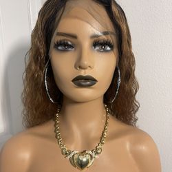 14” Full Lace Ombre Wavy Wig, Custom Color: Ressembles 1B/30