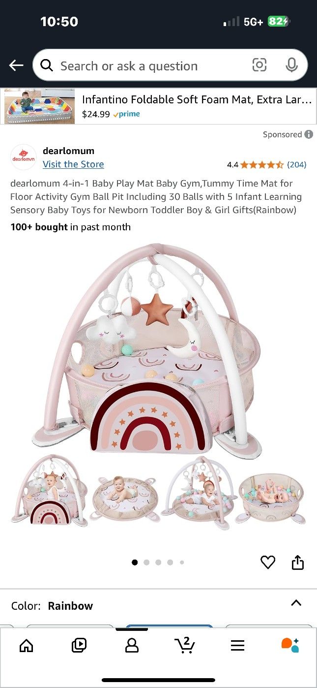 dearlomum 4-in-1 Baby Play Mat Baby Gym,Tummy Time Mat for Floor Activity Gym Ball Pit Including 30 Balls with 5 Infant Learning Sensory Baby Toys for