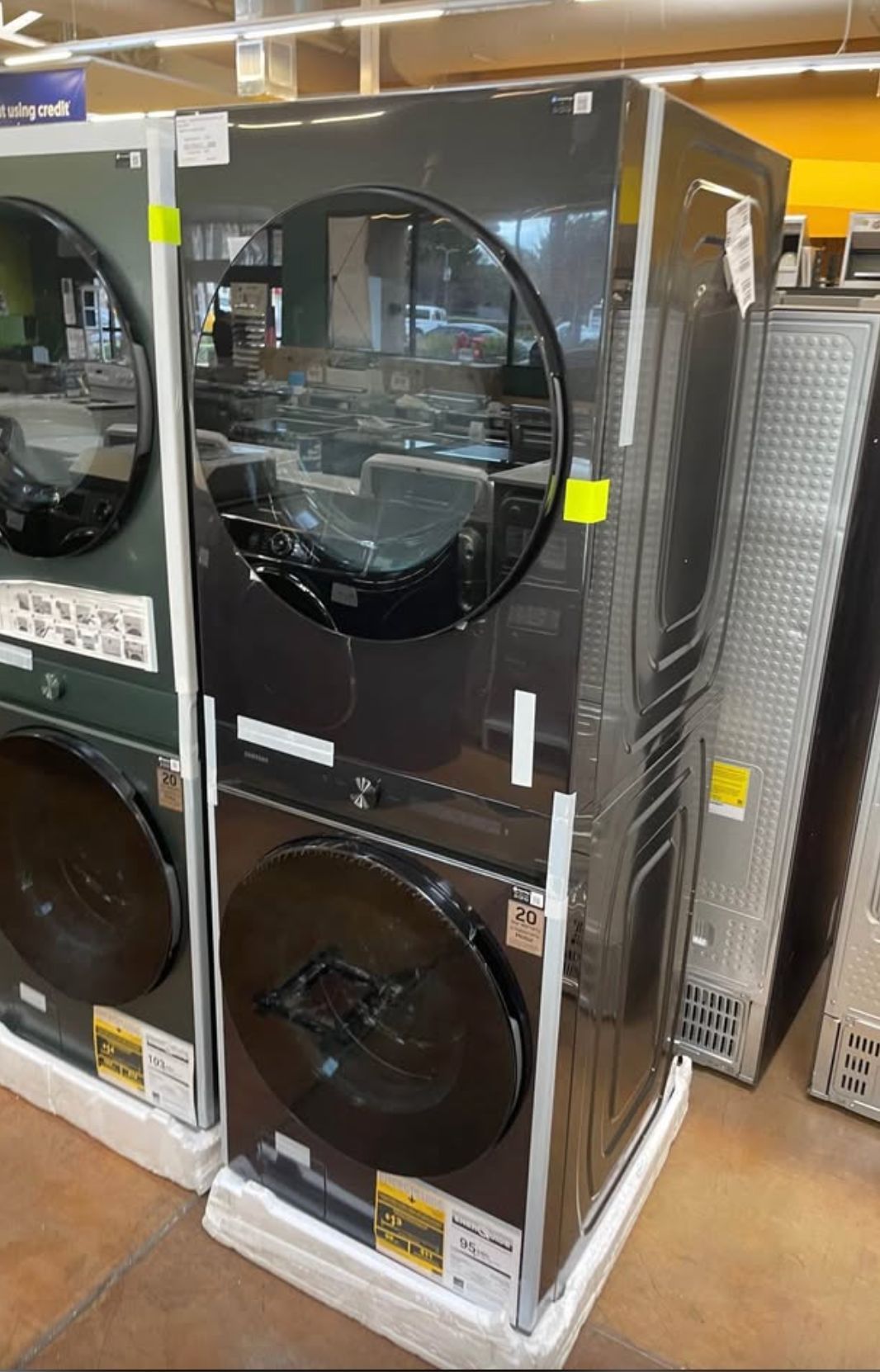 Bespoke wa sher and dr yer stacked with gas