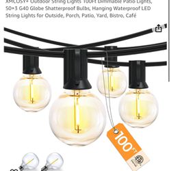 XMCOSY+ Outdoor String Lights 100Ft Dimmable Patio Lights, 50+3 G40 Globe Shatterproof Bulbs, Hanging Waterproof LED String Lights for Outside, Porch,