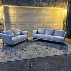 Modern White Leather Sofa & Loveseat Set
