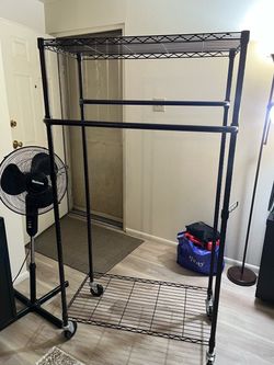 Black Metal Garment Rack with Shelves