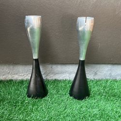 2 Stainless & Black Candle Holders