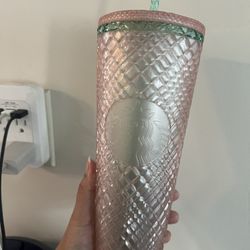 Pink N Green Grip Starbucks Cup 24 Oz