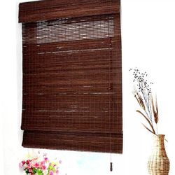 23 x 64 in (Bamboo Woven Wood) Corded Roman Shade - Dark Walnut 