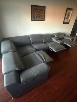 Gray Leather Sectional Sofa with Recliners