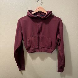 Women’s Small Gymshark Cherry Brown Cropped Long Sleeve Full Zip Hoodie