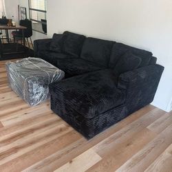 Brand New Black Corduroy Sectional With Free Ottoman 