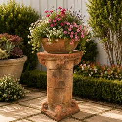 Vintage Architectural Garden Pedestal Plant Stand – Aged Terracotta StoVintage Terracotta Clay Pilar Plant Stand Sculpture Stand Garden Decor Display