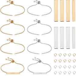 2 Colors 8Set Engravable Bracelets DIY Kit Including Rectangle Engravable Blank Tags 