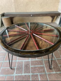 Wagon Wheel End Table Coffee Table Custom Handmade 