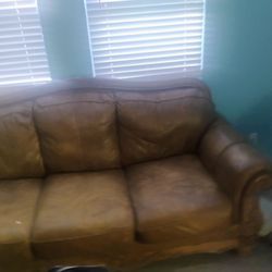 Brown Leather Loveseat Sofa