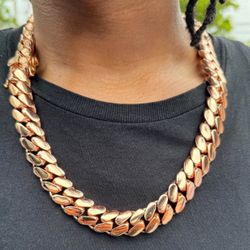 20mm Miami Cuban Link Rose Gold Plated Chain Necklace 18k & 14k