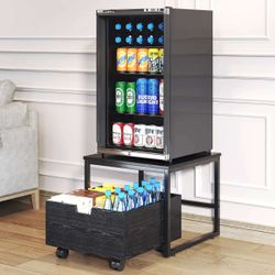 Mini Beverage Cooler Fridge Stand with Mobile Storage Drawer Refrigerator Table