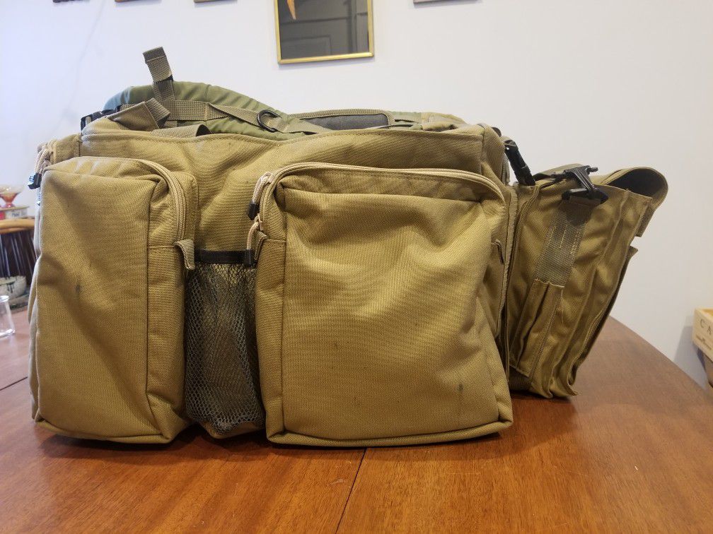 Military pilot flight helmet backpack bag, beige, camping, survival, hike, storage