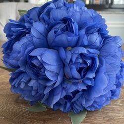 Royal Blue-colored Artificial Peony Bouquet 11"