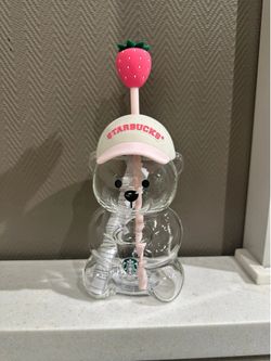 🍓 Starbucks Strawberry Bearista Glass Cup with Straw – Brand New in Box 🍓