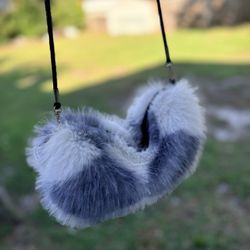 grey and white faux fur crossbody bag