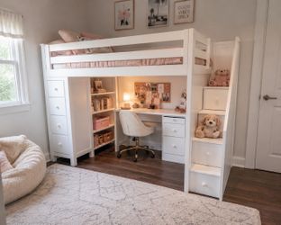 Twin Loft bunk bed with staircase & storage—mattress included
