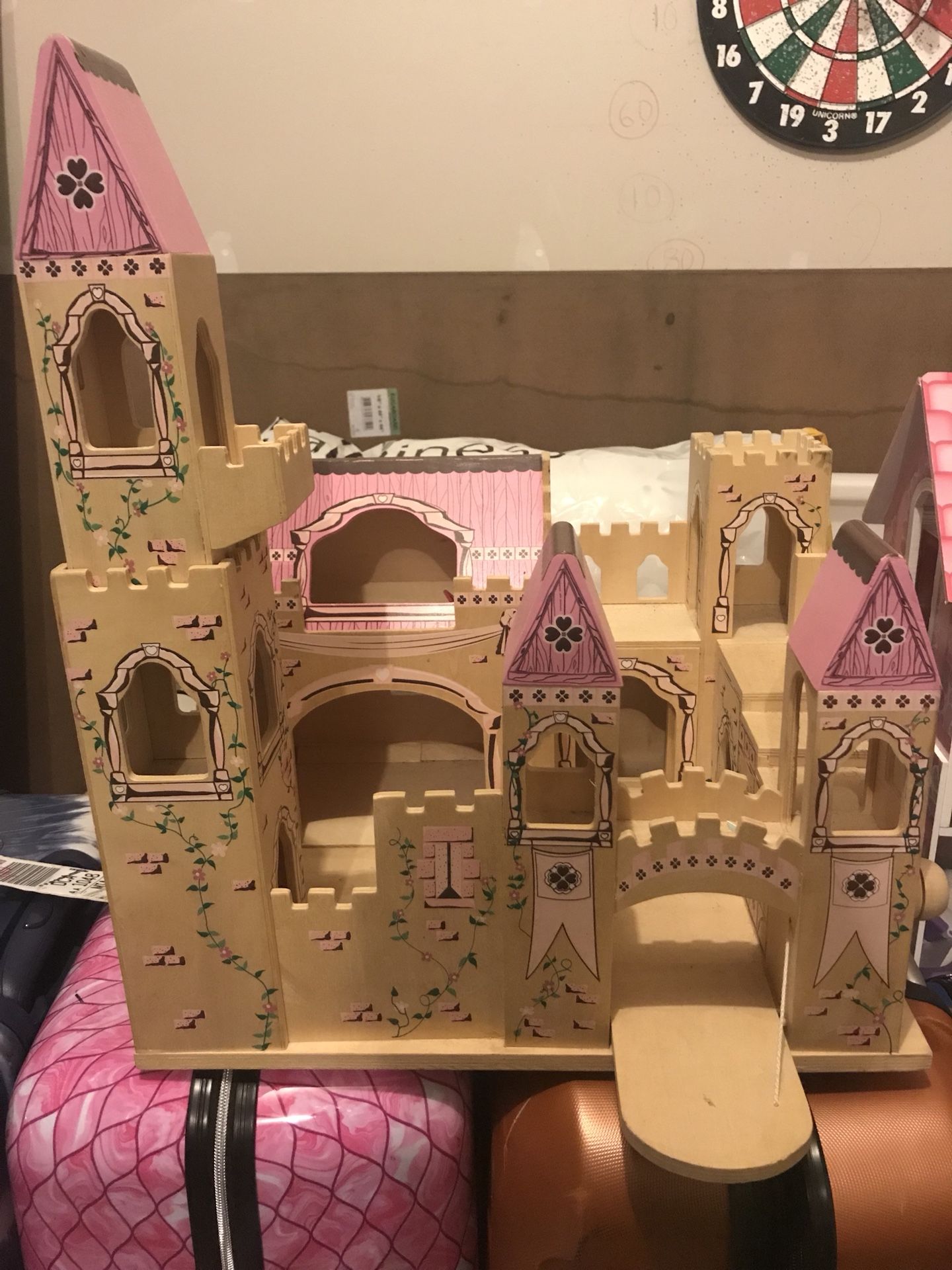 Folding Princess castle Wooden w/ Drawbridge and turrets