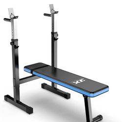 Adjustable Press Weight Bench Folding Fitness Barbell Rack for Full Body Workout Incline & Decline Capability Home Gym Strength,Black/Blue