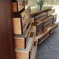 Modern Solid Wood Set: Long Dresser, Big Drawers, Tall Chest. Drawers Sliding Smoothly. Delivery Available 